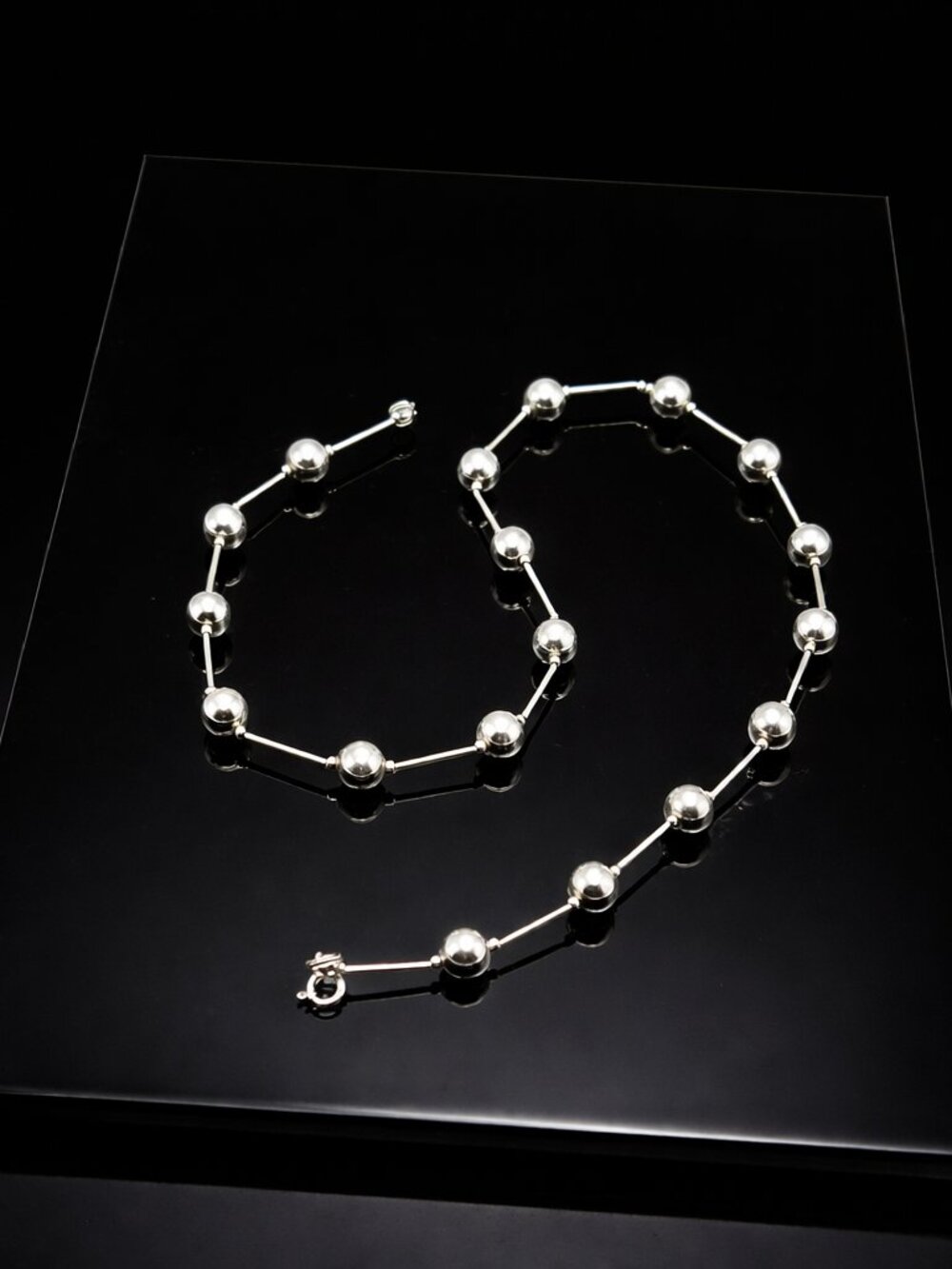 Vintage Sterling Silver Stick and Ball Necklace 18" Station Necklace Minimalist